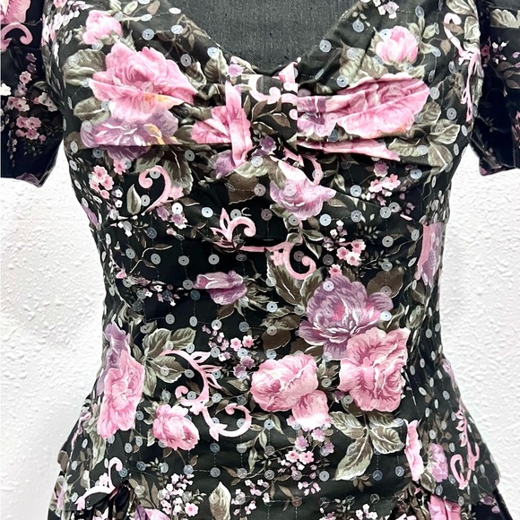 Vintage Scott McClintock Black and Pink Floral Dress 14 - Picture 15 of 16
